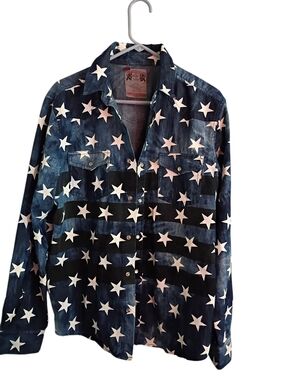 Men's Navy Star-Print Button-Up Shirt